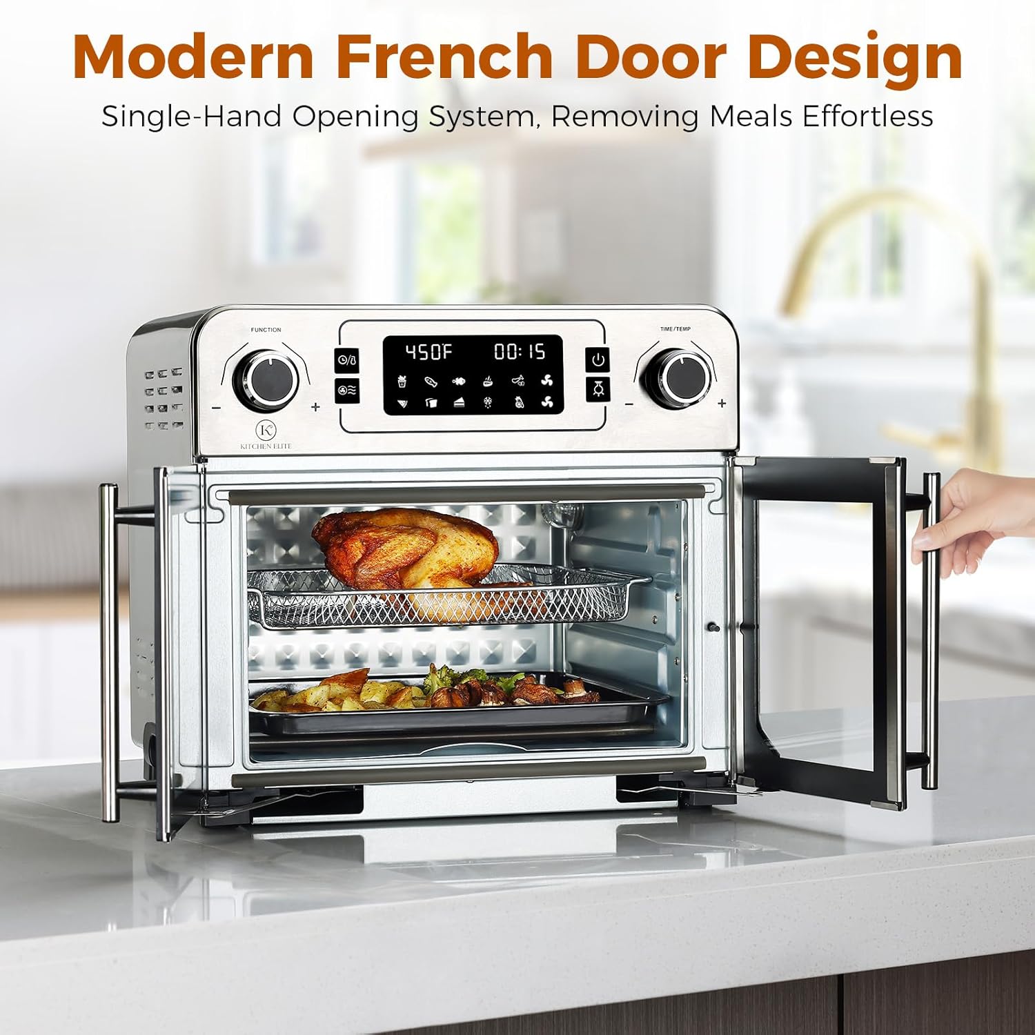Toaster Oven Air Fryer Combo,10-in-1,10 Touch Screen Presets,25QT Large Countertop Oven,Stainless Steel French Door,5 Accessories Included