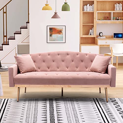 TMEOSK 65" Velvet Convertible Futon Sofa Bed with 2 Pillows, Modern Couch Loveseat Sofa