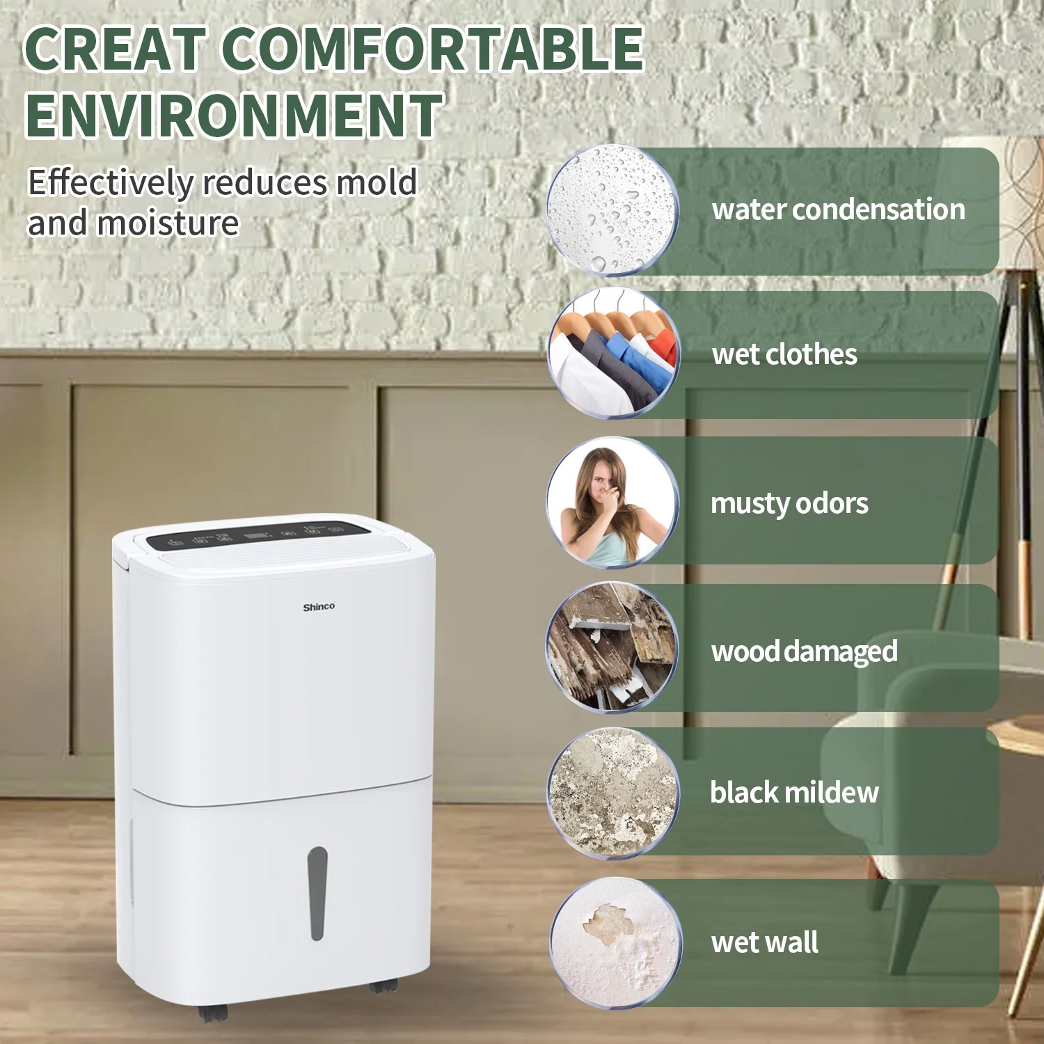 Shinco 120-Pint Dehumidifier with Drain Hose for Large Rooms and Basements for 6000Sq.ft