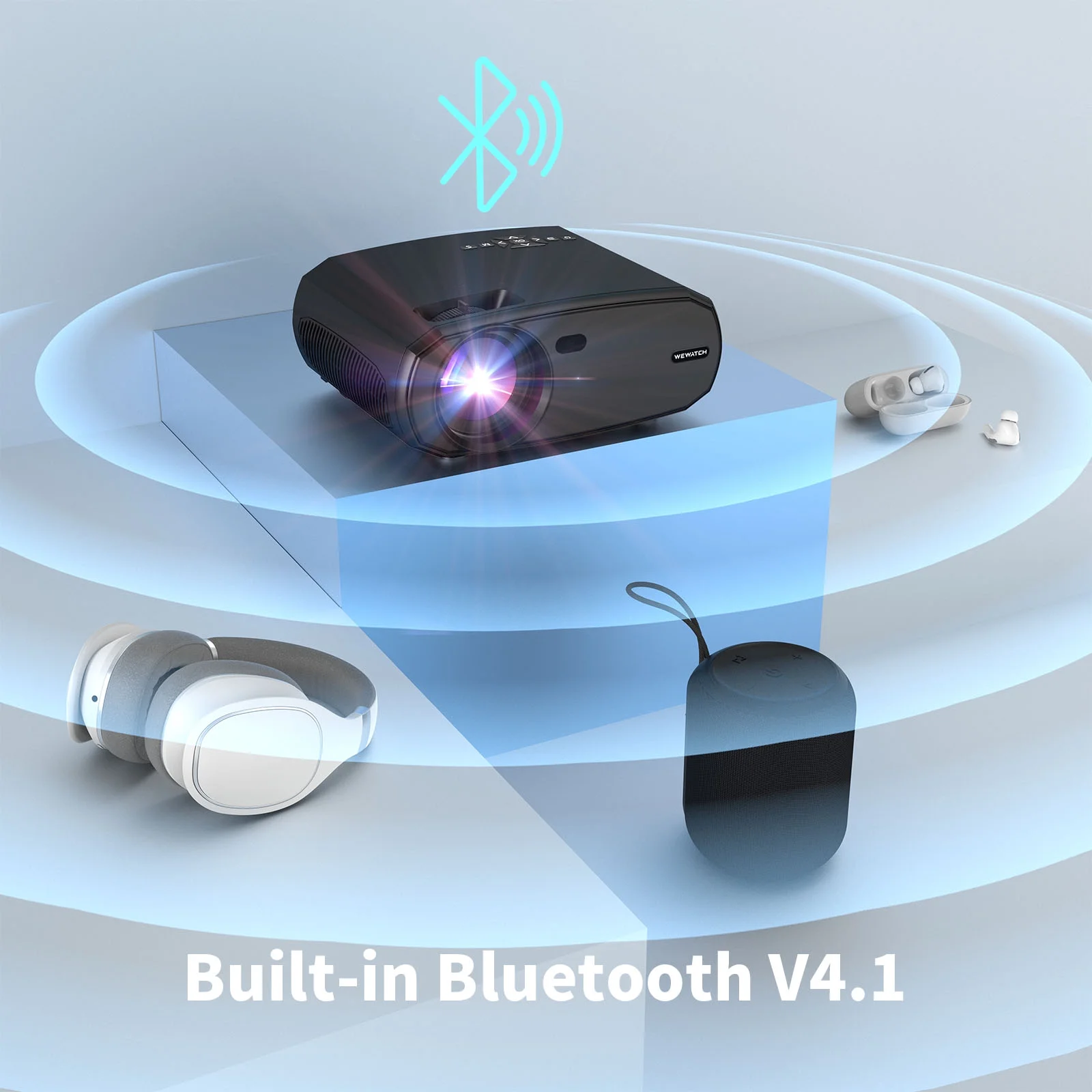 WEWATCH 230ANSI 15000 Lumens Outdoor Projector with 5G WiFi Bluetooth, 100% Zoom & Keystone Correction 1080P Projector
