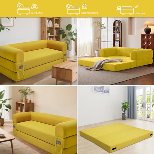 Convertible Sleeper Sofa Bed with Cylindrical Pillow, Comfy Foldable Sofa Bed Compressed Sofa in Box