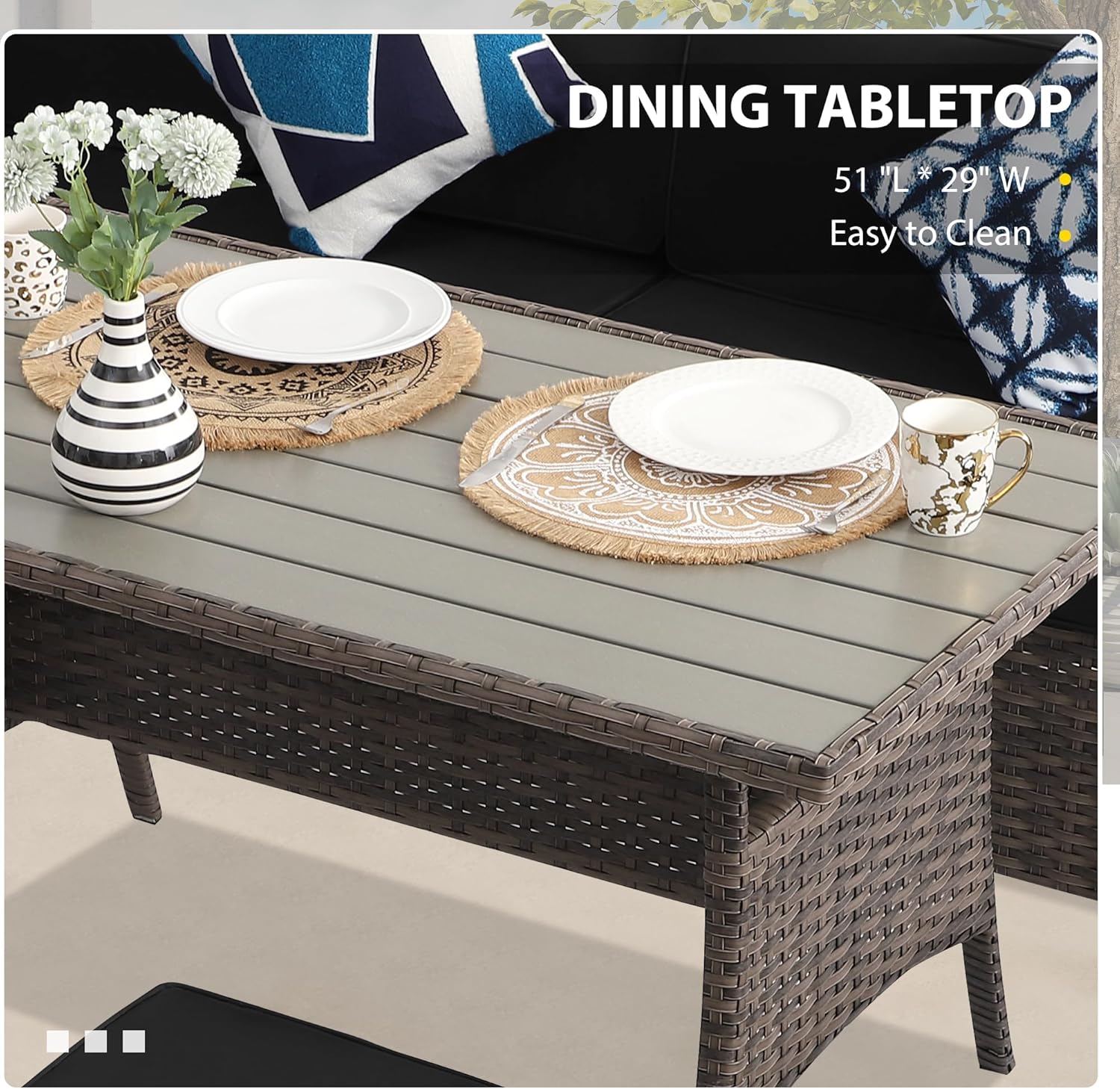 KIGOTY Patio Set 7-Piece Outdoor Dining Set,Patio Table and Chairs Set with Soft Cushions Lawn Furniture for Deck,Backyard, Garden (BR-Black)
