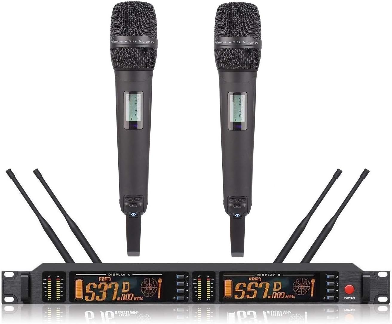 Bolymic 4300 Professional Wireless Microphone System UHF True Diversity Long Range Wireless Vocal Microphone System UHF Dual Handheld mic for Church