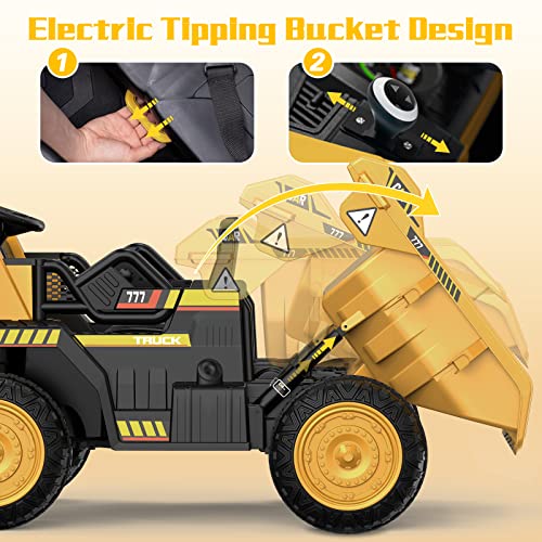 ANPABO Ride on Dump Truck, 12V Ride on Car with Remote Control, Electric Dump Bed and Extra Shovel, Ride on Construction Vehicle with Music Player