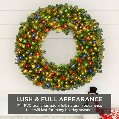 Best Choice Products 60in Large Artificial Pre-Lit Fir Christmas Wreath Holiday Accent Decoration w/ 300 LED Lights, 930 PVC Tips