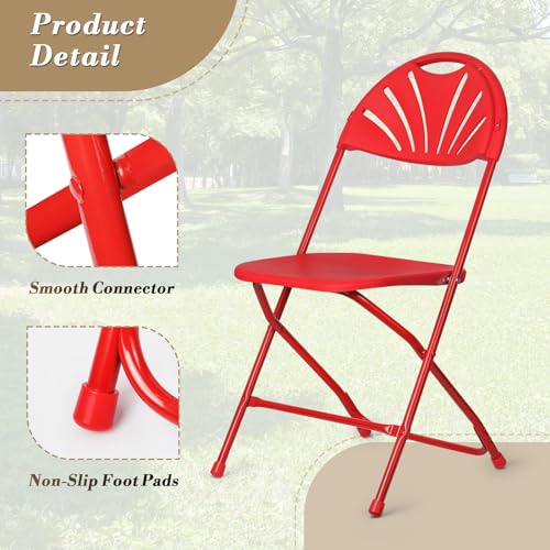 Athena Collection Red Plastic Folding Chairs for Adults, 10 Pack