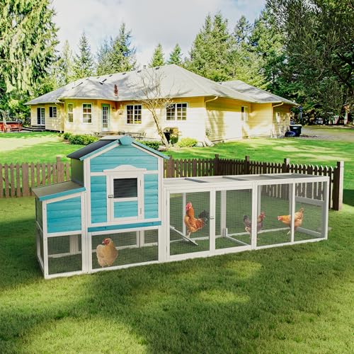 120'' Large Chicken Coop with Run, Wooden Hen House for 3-5 Chickens, Outdoor Chicken Run Poultry Cage Rabbit Cage Duck House with Nesting Box