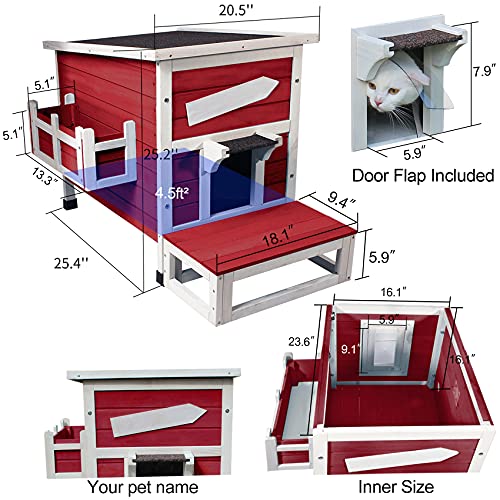 Rockever Outdoor Cat House, Large Outdoor Houses for Feral Cats Wooden Outside Cat Shelter Weatherproof with Escape Door