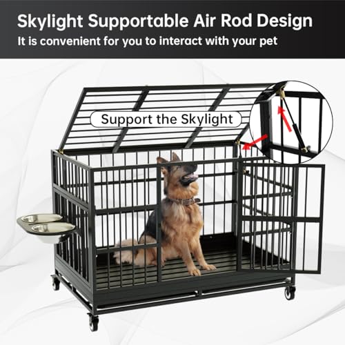 54 Inch Heavy Duty Dog Crate with Wheels，Indestructible Escape-Proof Dog Cage for Large Dogs