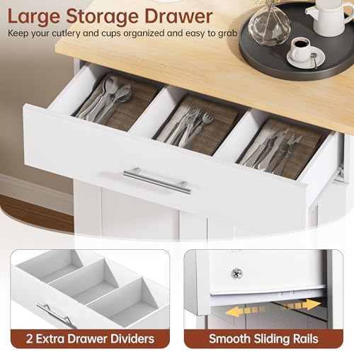 Kitchen Island with Storage, 31.5" D Rolling Kitchen Island Cart on Wheels with Widen Drop Leaf Rubberwood Top