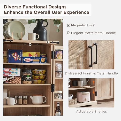 72" Tall Kitchen Pantry, Farmhouse Storage Cabinet with Barn Doors, Organizer, Drawer and Adjustable Shelves, Rustic Wood Cupboard for Kitchen