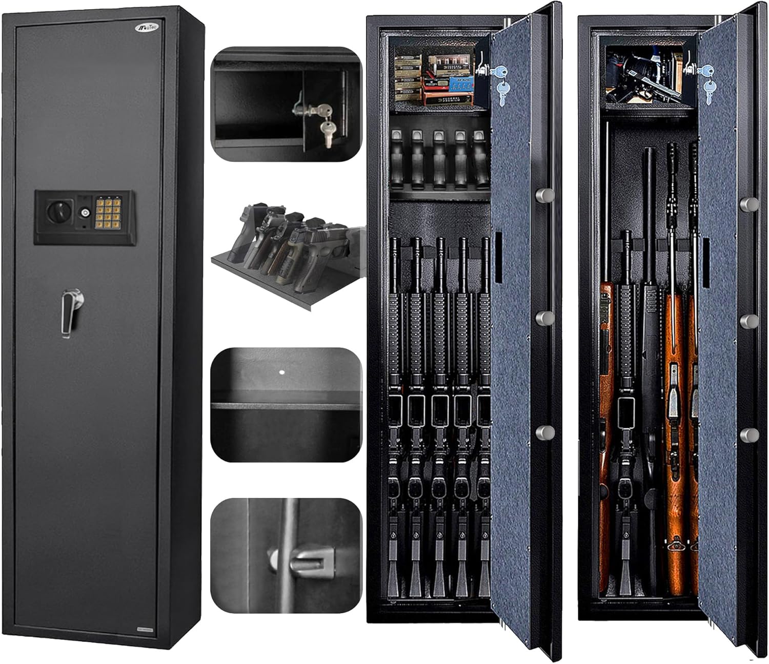 Large Rifle Safe, Long Gun Safe for Rifle Shotgun for Home, Quick Access 5-6 Gun Storage Cabinet with a Handgun Lock Box and a Removable Shelf