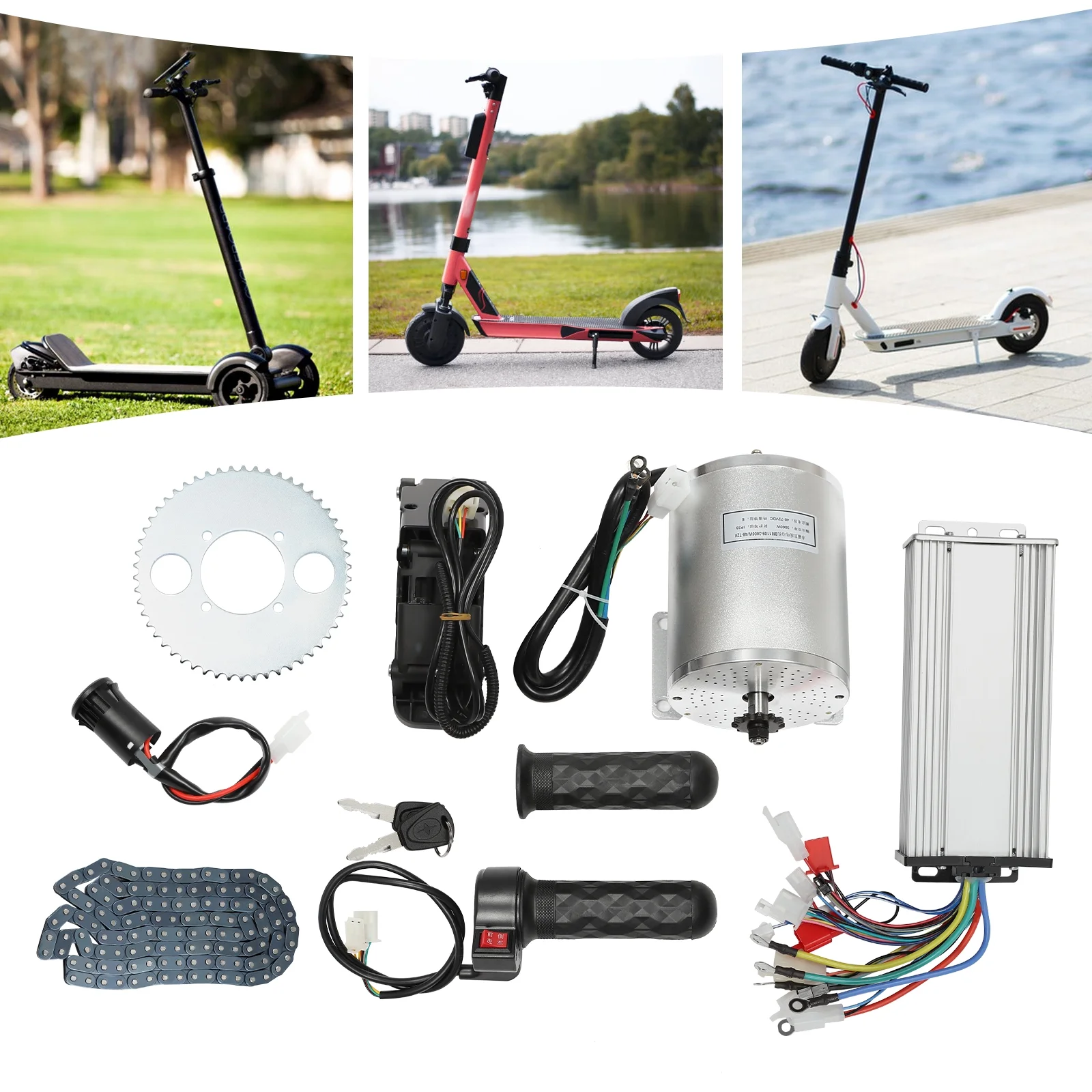 Miumaeov 48-72V 3000W Brushless Motor Kit with Controller and Throttle for Electric Scooter E Bike Engine Motorcycle DIY Part Conversion Kit