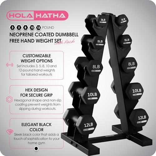 HolaHatha Neoprene Dumbbell Free Hand Weight Set with Rack, Ideal for Home Exercises to Gain Tone and Definition