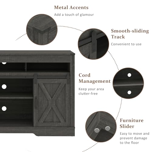 Farmhouse TV Stand for 65+ Inch TV, 34'' Tall Entertainment Center with Sliding Barn Doors