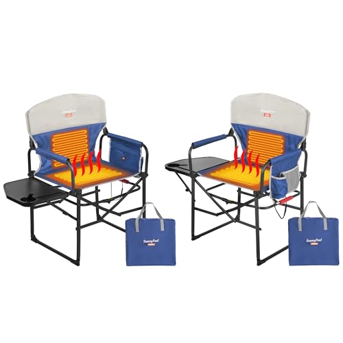 SUNNYFEEL Oversized Camping Directors Chair 2 Pack, Portable Folding Lawn Chairs for Adults Heavy Duty with Side Table,Pocket for Beach, Fishing