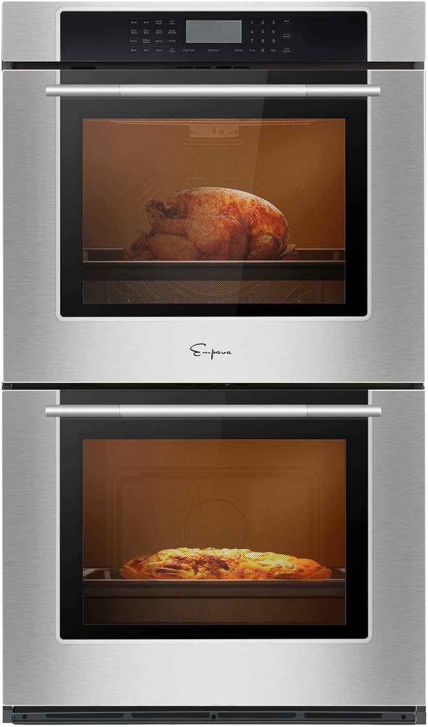 Empava 30" Electric Double Wall Oven Air Fryer Combo Convection Oven Built-in 10 Cooking Functions with LED Digital Display Convection Fan Touch