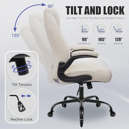 Big and Tall Office Chair for Heavy People 400lb, Executive Desk Computer Chair Adjustable Flip-up Armrests