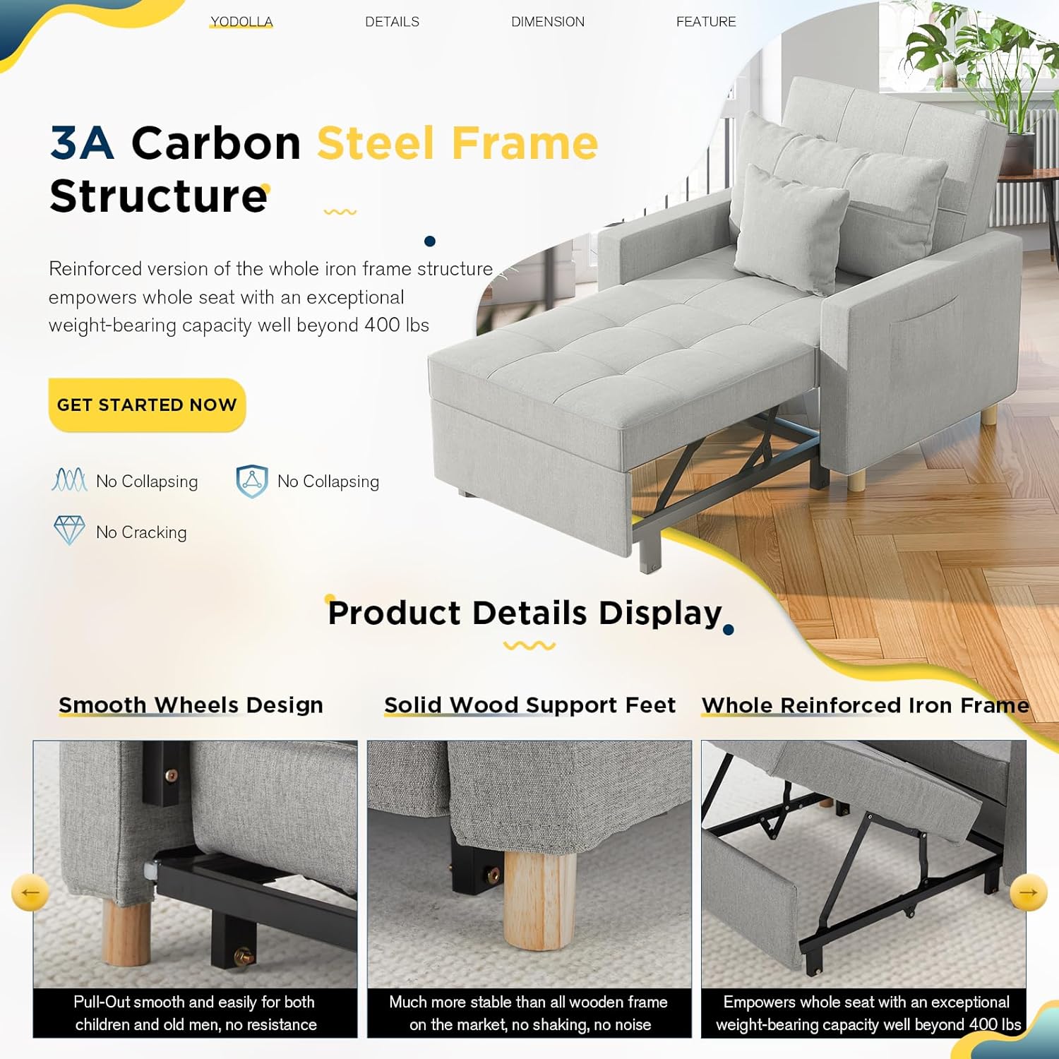 YODOLLA 3-in-1 Convertible Chair Bed, Sleeper Chair Bed, Pull Out Sleeper Chair Beds