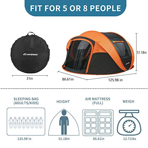 EchoSmile Camping Instant Pop Up Tent, 2/4/6/8/10 Person, Water Resistant Dome, Easy Setup for Camping Hiking and Outdoor, Portable with Carry Bag