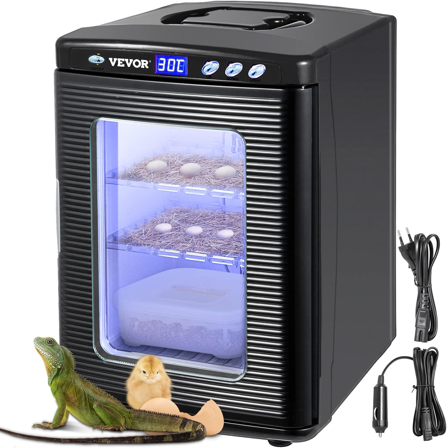 Happybuy Reptile Incubator Scientific Lab Incubator 25L Automatic Incubator Cooling and Heating 5°C to 60°C 12V/110V Reptile Egg Breeding Hatchery