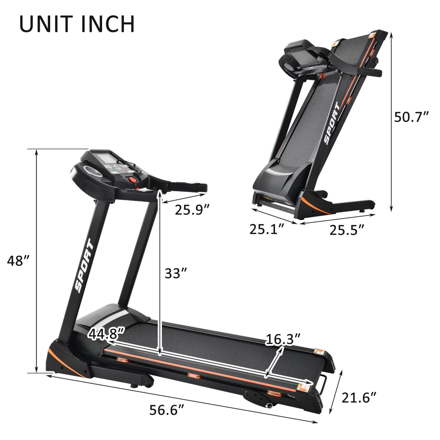 Folding 3.5 HP Treadmill 330 LB Capacity for Home, 15% Manual Incline Running Machine with & Strong Shock Absorption