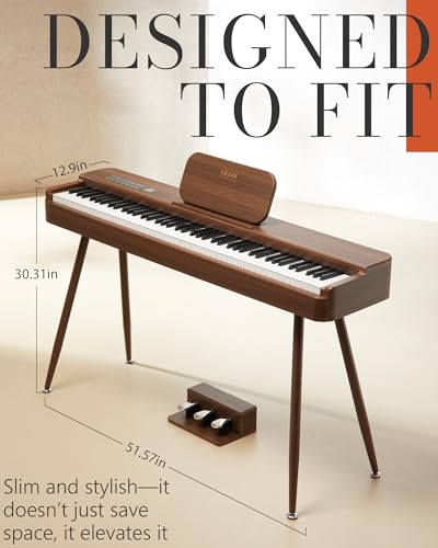 AKLOT Touchscreen Weighted Keyboard Piano: 88-Key Graded Hammer Action Digital Piano, Handcrafted Round-Edged Design, Triple Pedal, Stand, USB-MIDI