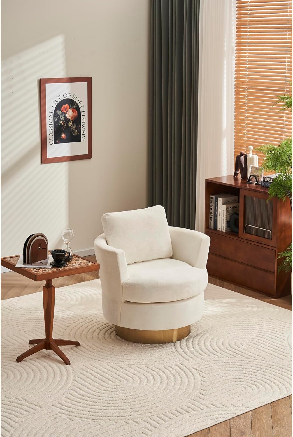Velvet Swivel Barrel Chair, Swivel Accent Chairs Armchair for Living Room, Reading Chairs for Bedroom Comfy