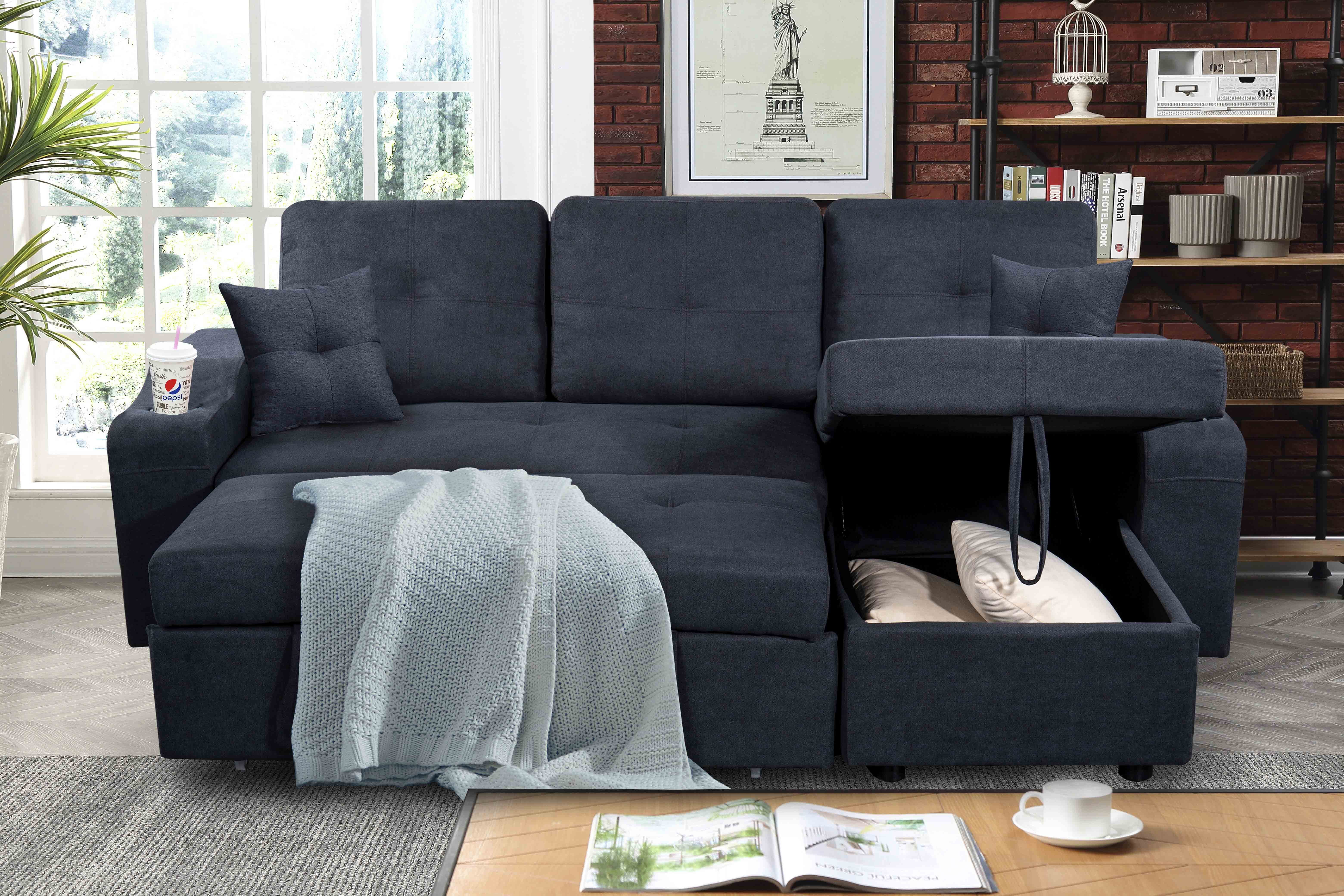 Right-facing sectional sofa with footrest, convertible corner sofa with armrest storage, living room and apartment sectional sofa