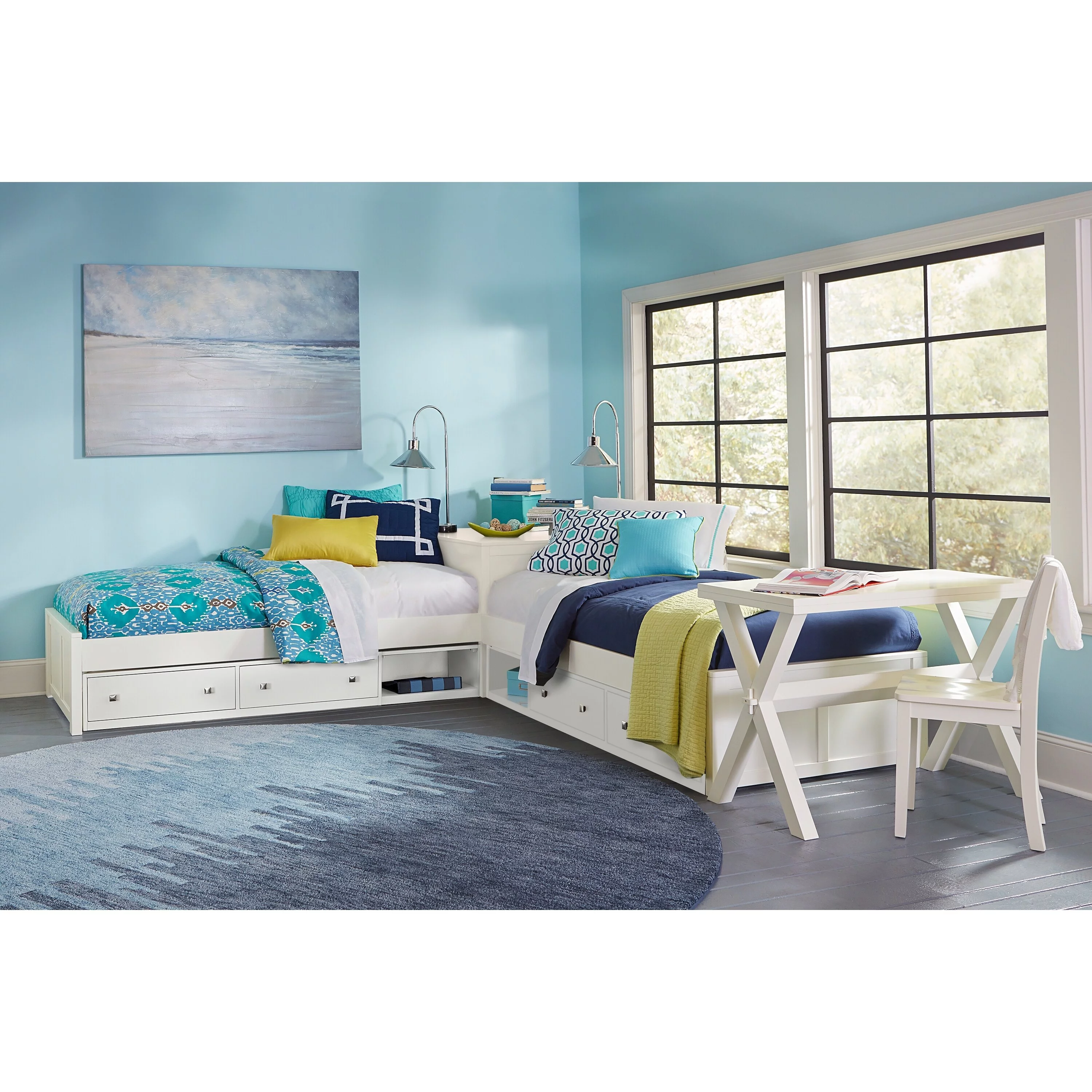 Pulse L-Shaped Bed with Double Storage - White