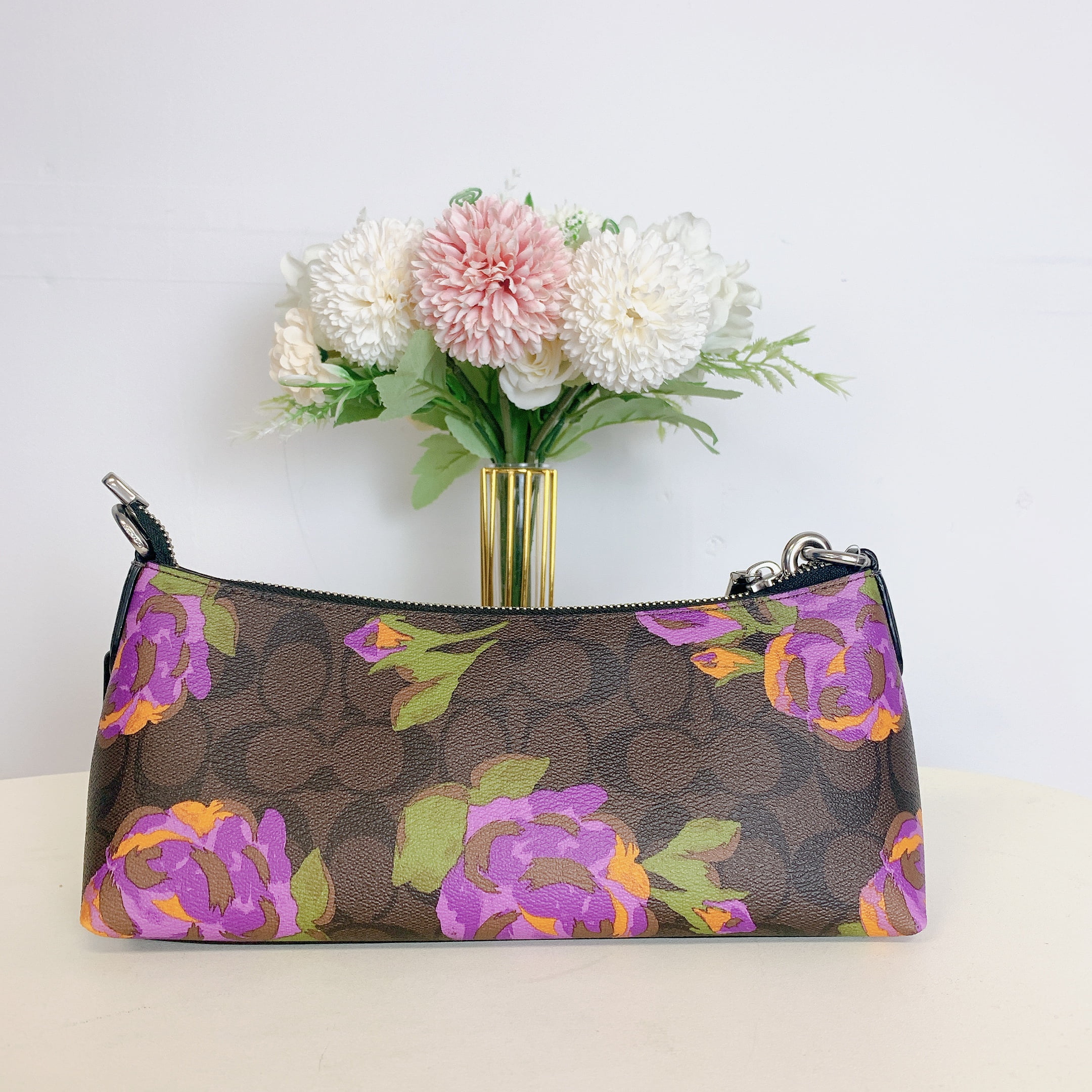 Coach CL406 Charlotte Shoulder Bag In Signature Canvas With Rose Print IN Brown Iris Multi - Radiant Selections