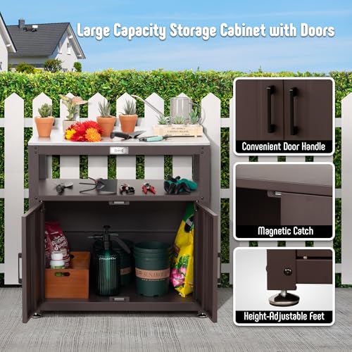 Garden Potting Bench with Storage Cabinet,Outdoor Gardening Table & Work Bench for Plants, Horticulture
