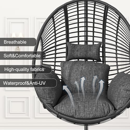 Oversized Hanging Egg Chair Outdoor Indoor, Wicker Swing Egg Chair with Stand 400lbs Capacity for Bedroom, Patio, Garden and Balcony (Beige-nest