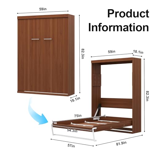 Black Wood Full Size Murphy Bed, Murphy Bed Full Space-Saving Wall Beds