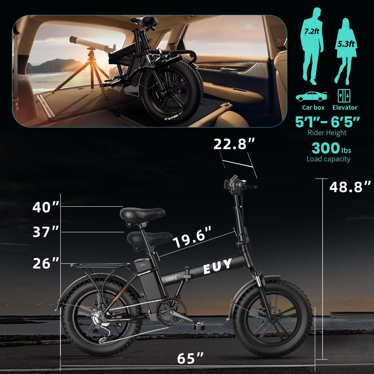 Auloor Electric Bike, 750W Ebike for Adults, 20" Fat Tire Electric Bike, 30MPH Max Speed Folding Electric Bike, 48V 18Ah Battery