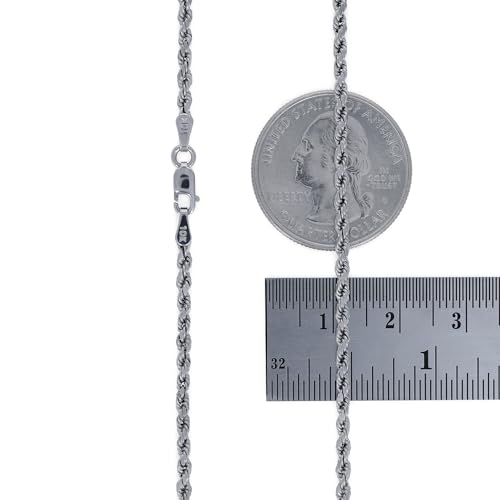 Nuragold 10k White Gold 2mm Rope Chain Diamond Cut Pendant Necklace, Mens Womens Jewelry 16" 18" 20" 22" 24" 26" 28" 30"
