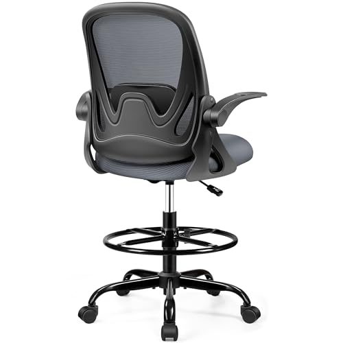 Primy Drafting Chair Tall Office Chair with Flip-up Armrests Executive Ergonomic Computer Standing Desk Chair with Lumbar Support and Adjustable