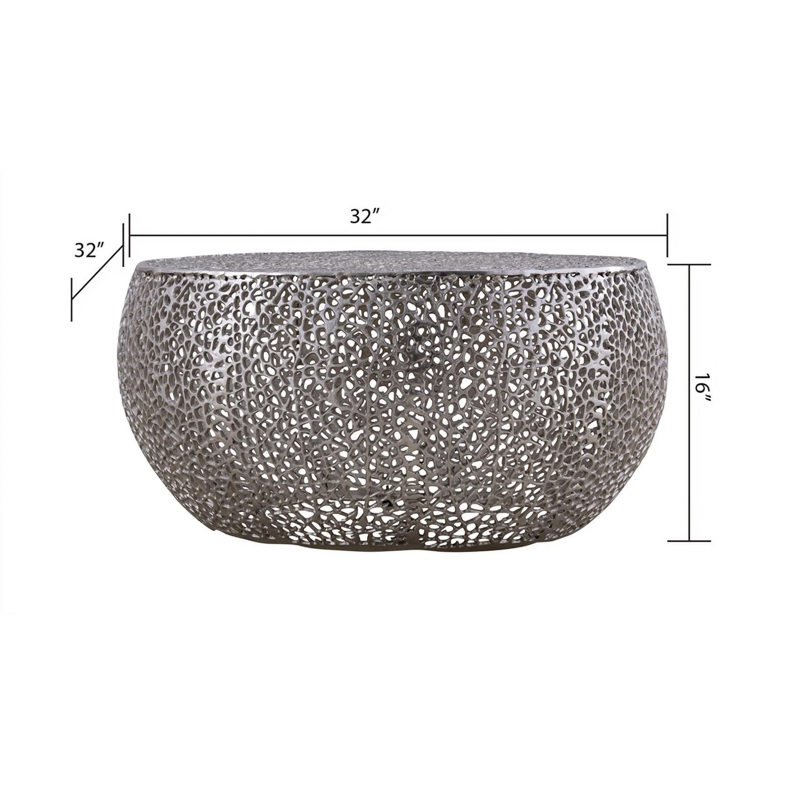 CT3502-32 Round Coffee Table Made with Aluminum in Silver Color - Curated Treasures Market