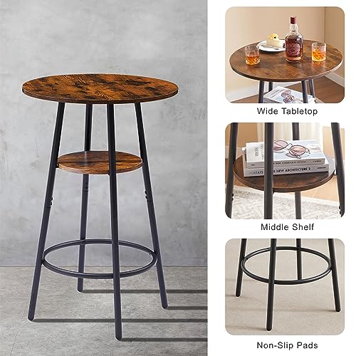 3-Piece Bar Table and Chairs Set for 2, Small 2-Tier Round Bistro Pub Dining Table & PU Upholstered Stools with Backrest