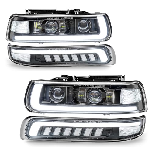 LED Headlights Assembly Headlamps Replacement for 1999-2002 Chevy Silverado 2000-2006 Suburban 00-06 Tahoe Sequential Turn Signal Hi/Low Beam DRL
