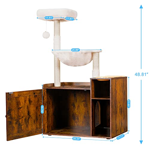 Hey-brother Cat Tree with XL Litter Box Enclosure, All-in-one Cat Tower for Indoor Cats with Large Hammock, Bed, Food Station, Scratching Posts