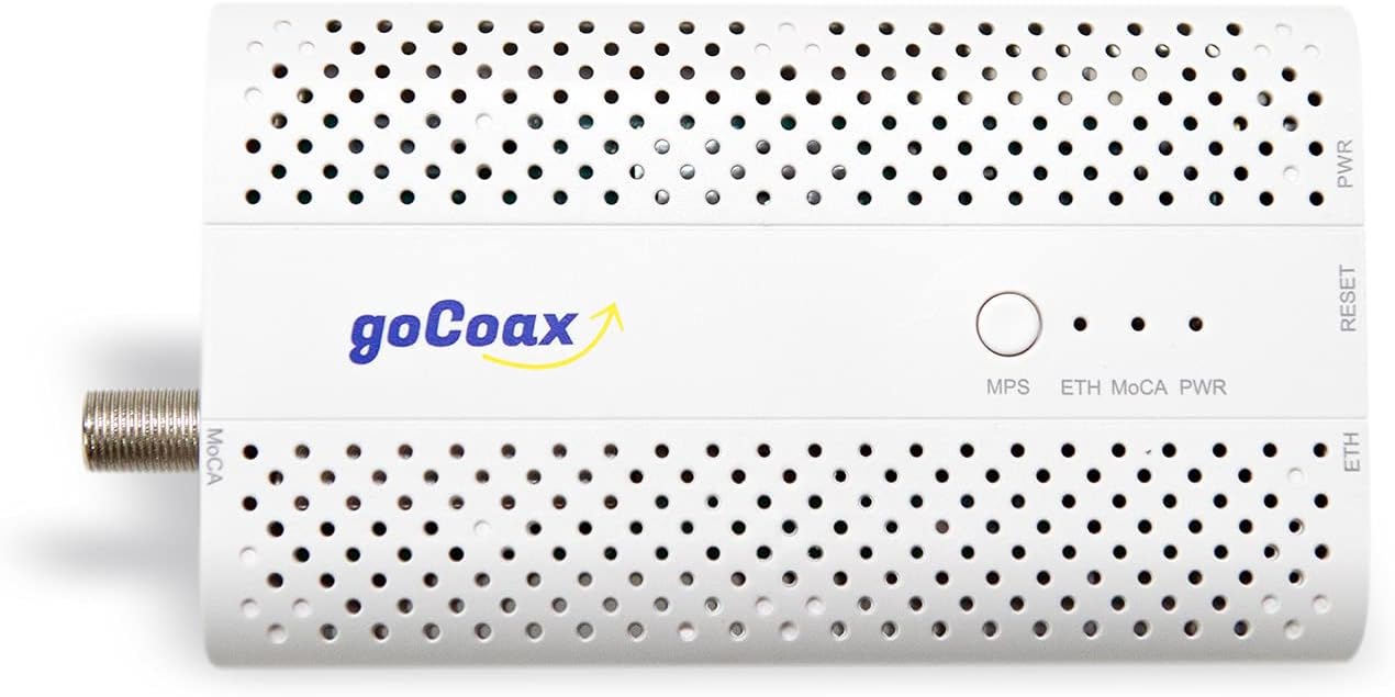 goCoax MoCA 2.5 Adapter with 2.5GbE Ethernet Port. MoCA 2.5. 1x 2.5GbE Port. Provide 2.5Gbps Bandwidth with existing coaxial Cables. White(Single