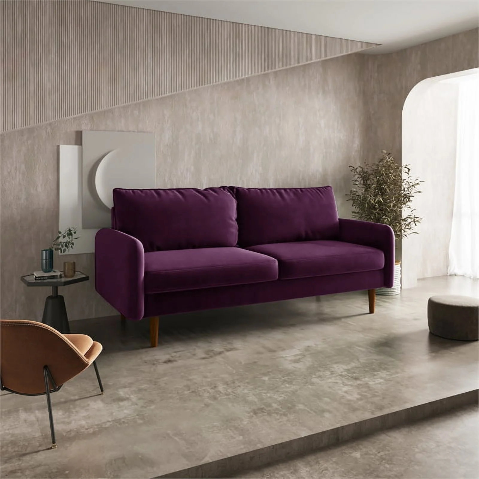 Pemberly Row Contemporary 70" Upholstered Velvet Sofa in Purple