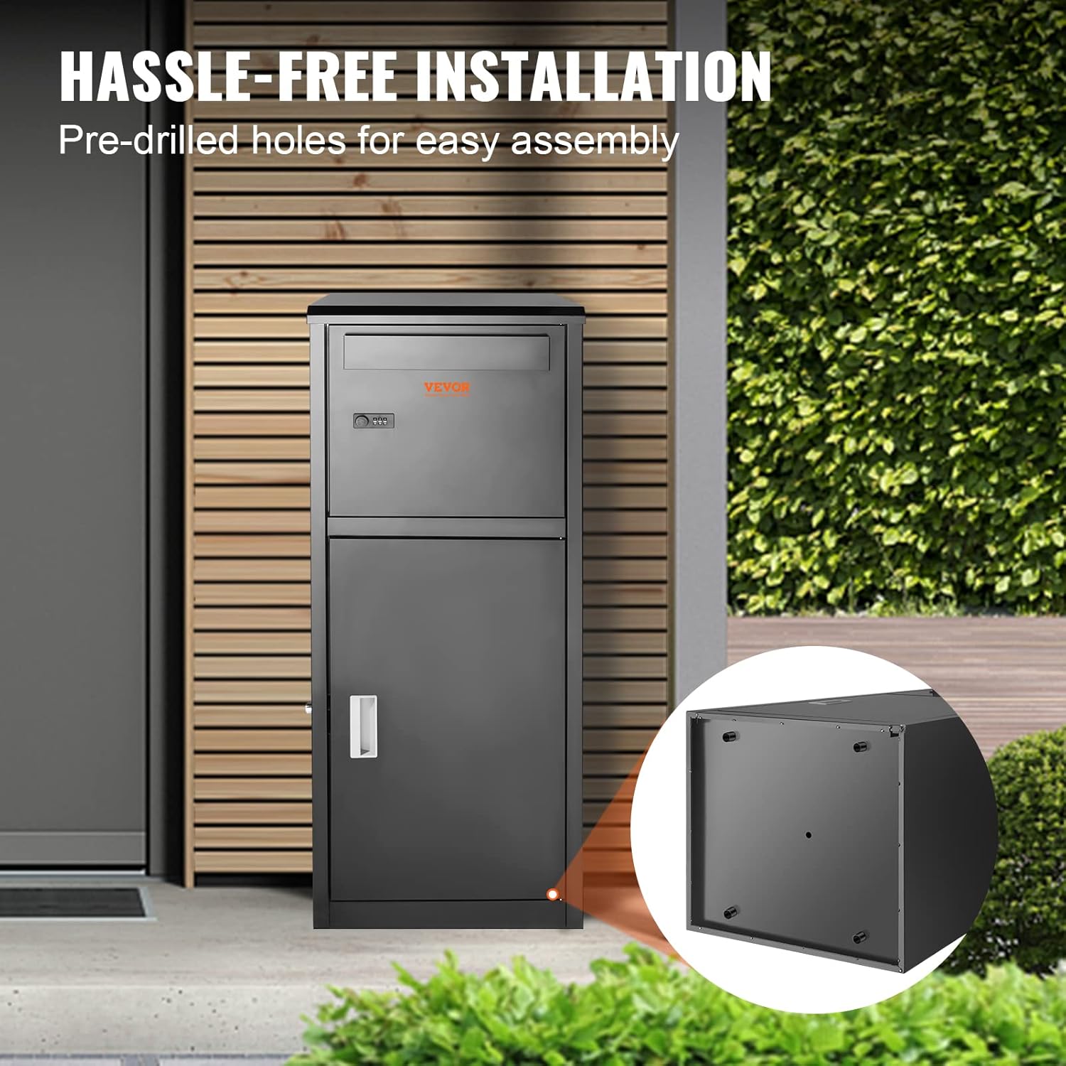 VEVOR Package Delivery Boxes for Outside 16.2"x15.8"x44", Galvanized Steel Package Delivery Box with Coded Lock, Removable Anti-theft Baffle