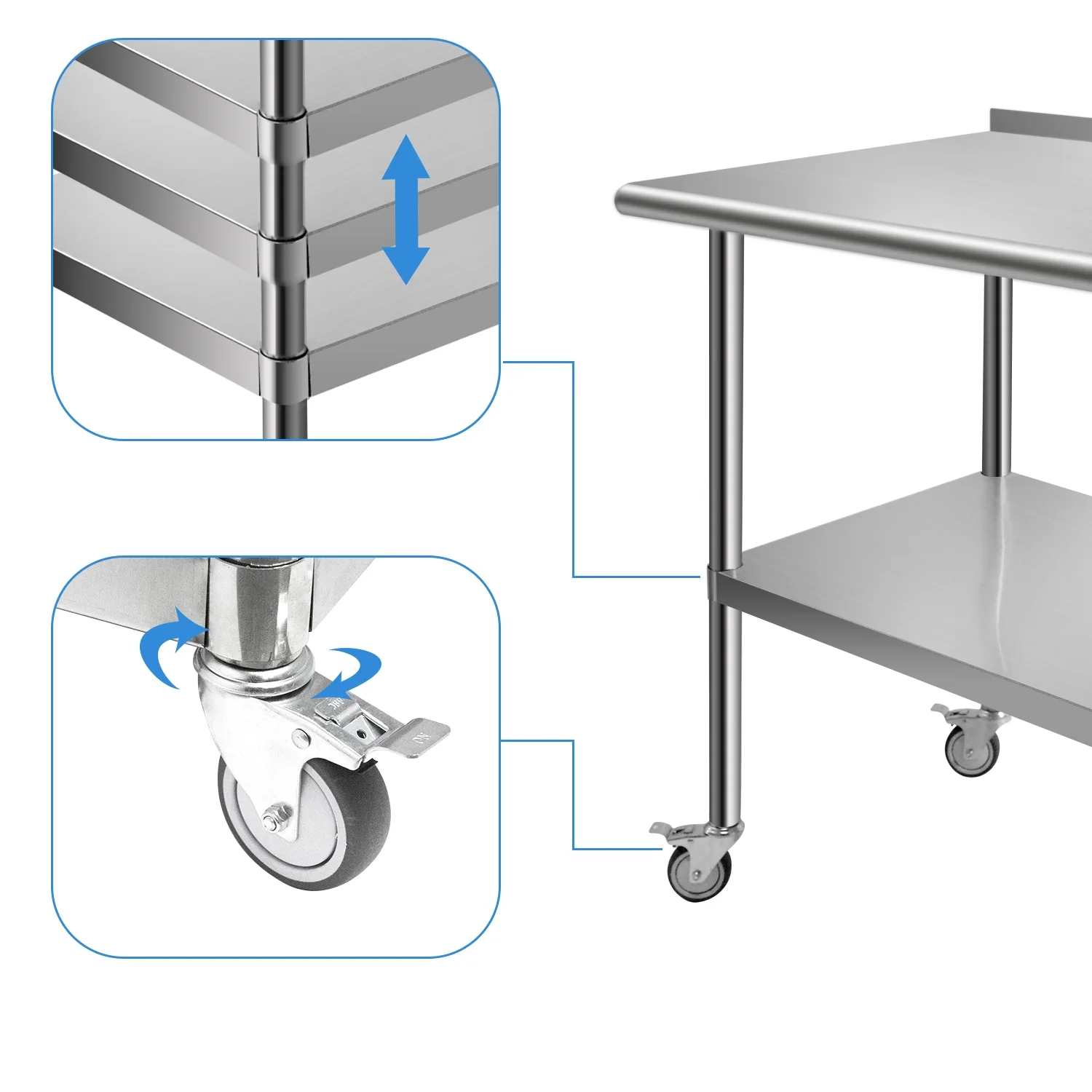 Uyoyous 36" x 24" NSF Stainless Steel Work Table with Backsplash, Commercial Kitchen Prep Table with 4 Casters