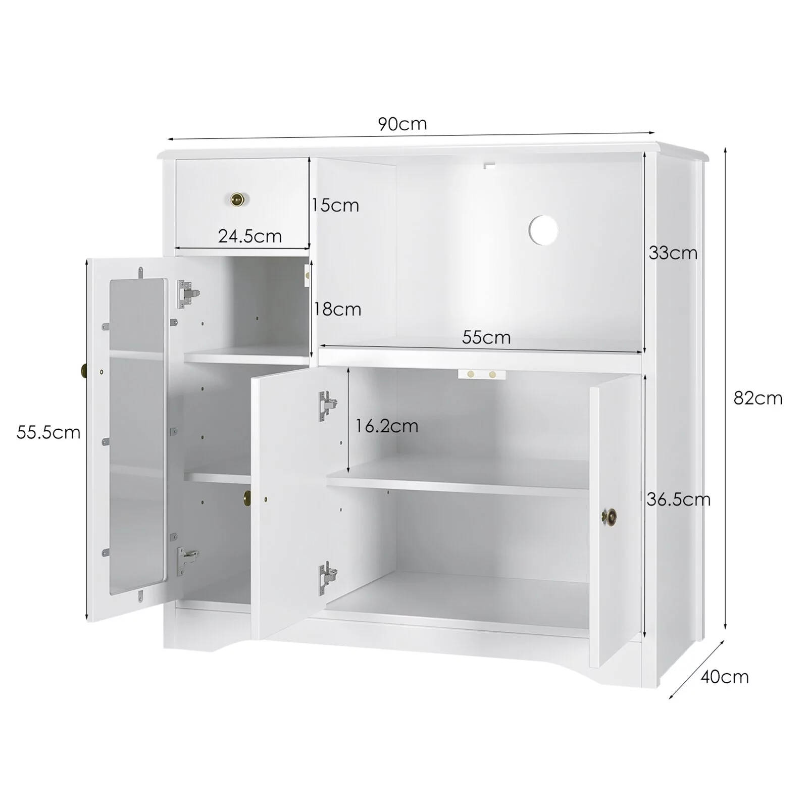Homfa Microwave Cabinet with Hutch, Kitchen Pantry Cabinet Sideboard with Adjustable Shelves and Drawer for Dining Room, White