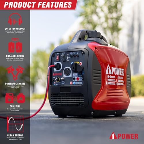 A-iPower 7600W Dual Fuel Quiet Portable Inverter Generator, Electric Start RV Ready, EPA & CARB Compliant CO Sensor