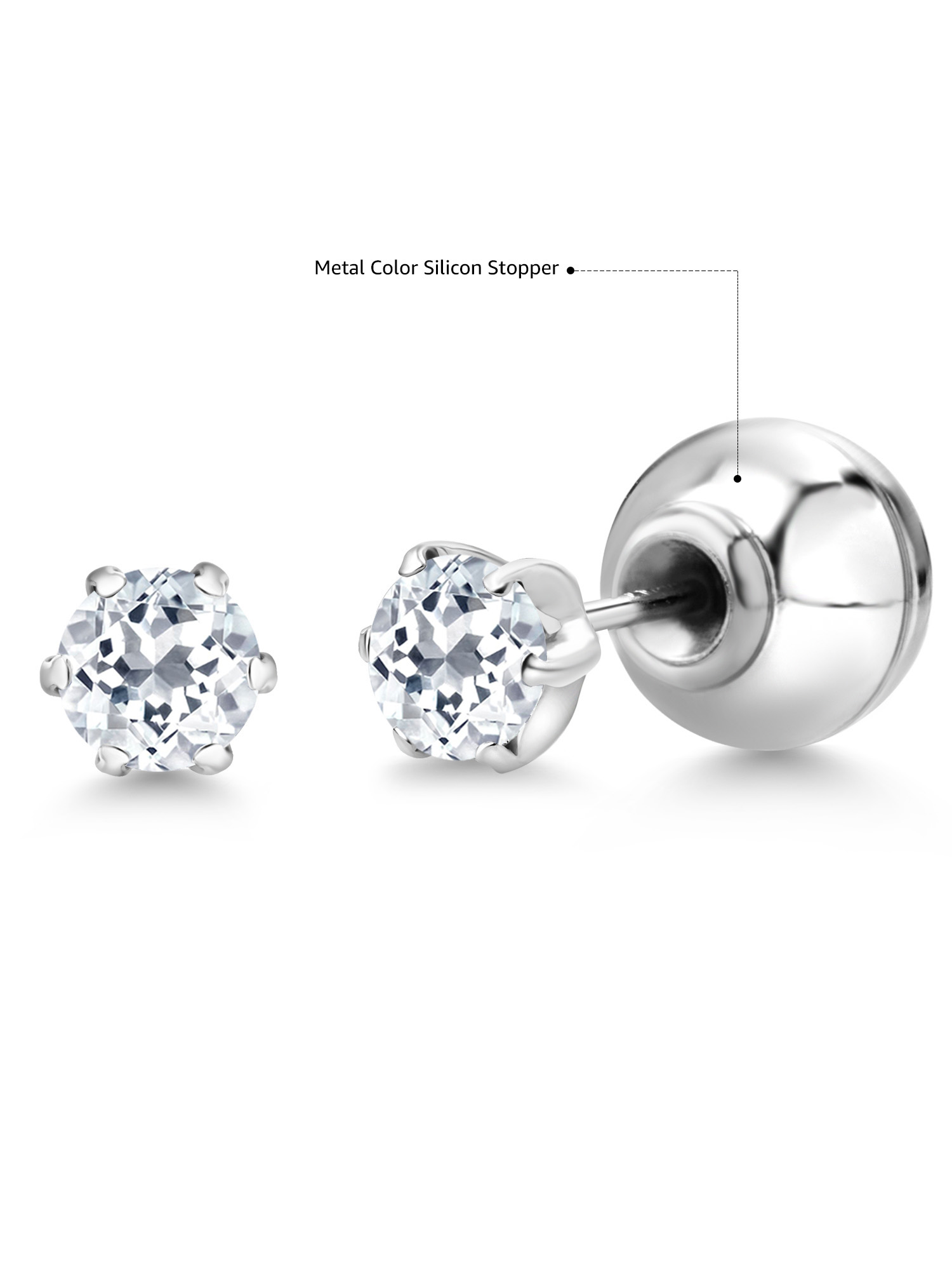 Gem Stone King Platinum White Topaz Stud Earrings For Women (0.66 Cttw, Gemstone November Birthstone, Round 4MM)