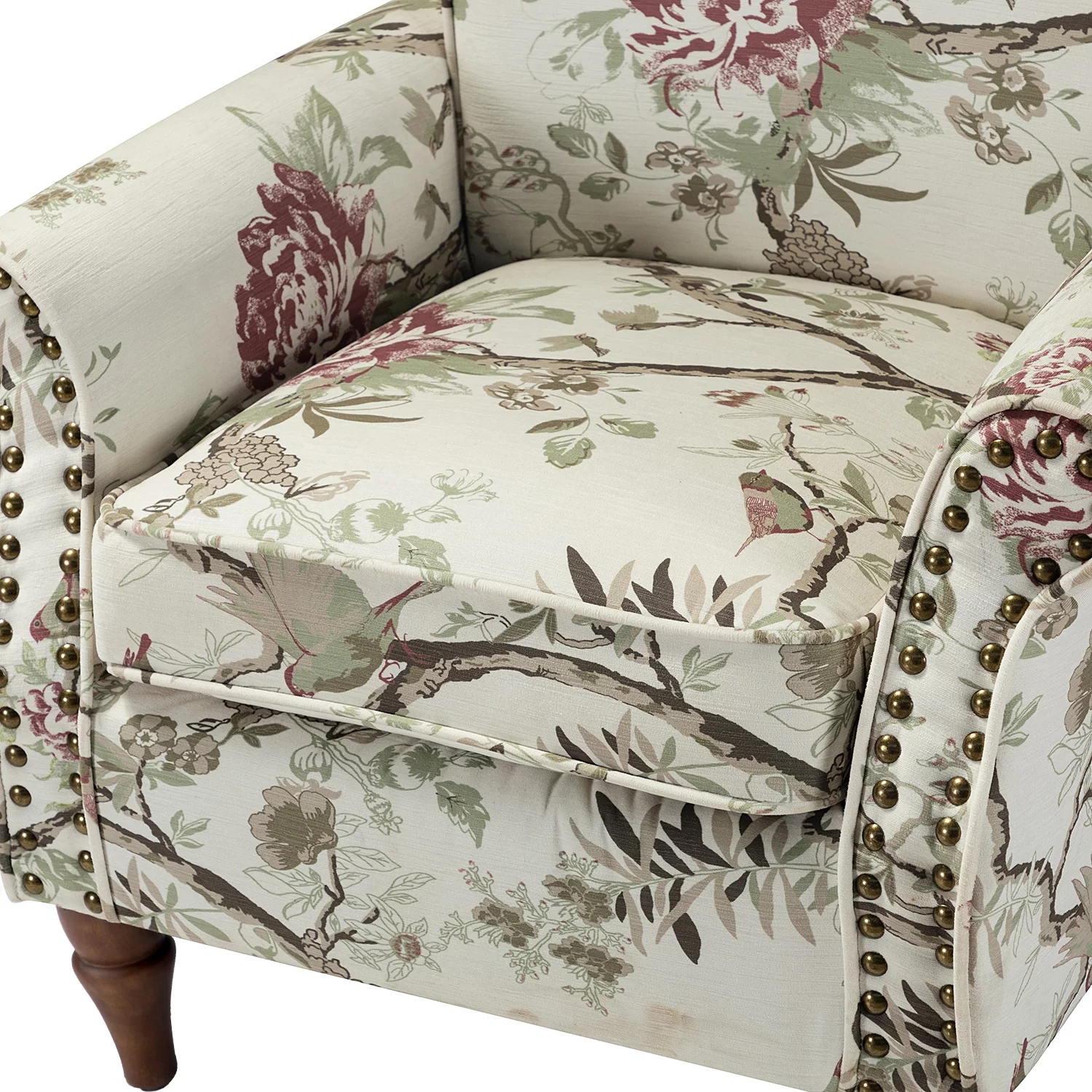 Wooden Upholstered Accent Chair Set of 2 with Removable Cushion Armchair Wingback Floral Lounge Sofa Set Nailhead Trim Floral - Radiant Selections