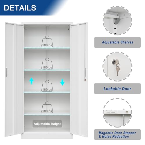 Metal Storage Cabinet with 2 Doors and 5 Adjustable Shelves